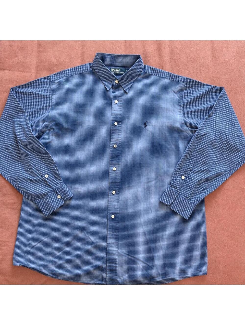 Polo Ralph Lauren blue & white micro checkered cotton button-up shirt in XL